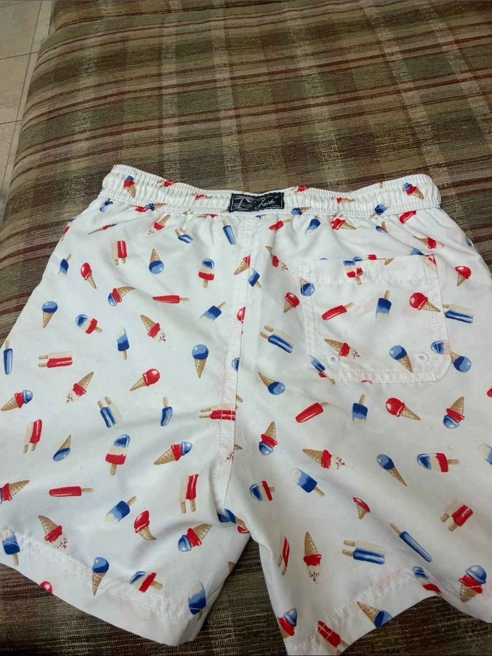 Janie and Jack White Kids Swim Trunks with Red & Blue Ice Cream Print